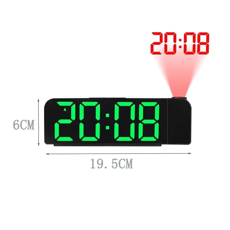 180° Rotation Digital Projection Alarm Clock Night Mode Power-off Memory Table Clock 12H/24H Bedroom LED Electronic Clock