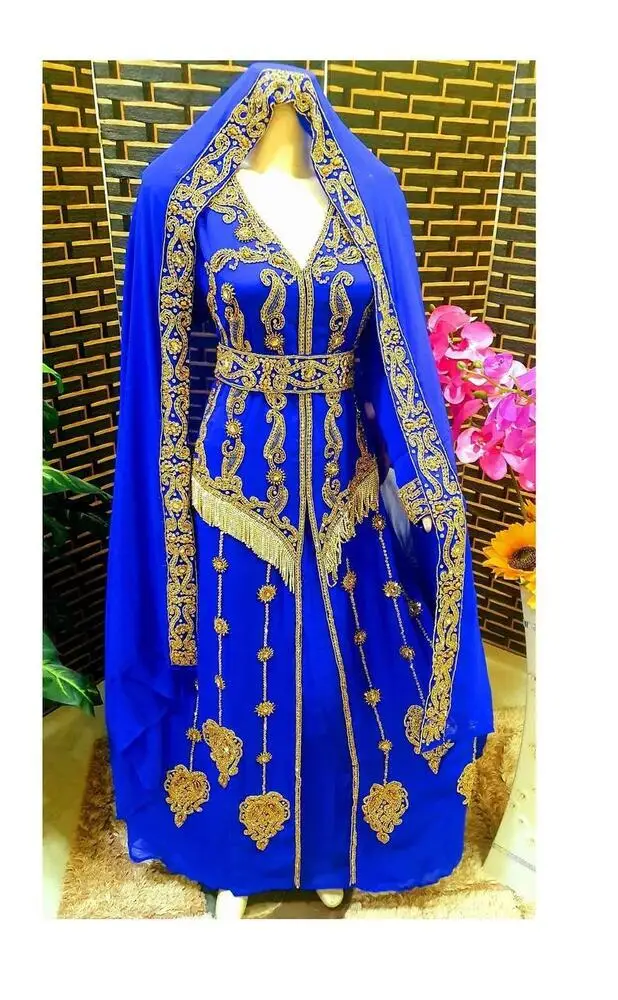 

Royal Dubai Moroccan Caftan Abaya Fancy Modern Kaftan Farasha Floor Length Dress 56inches