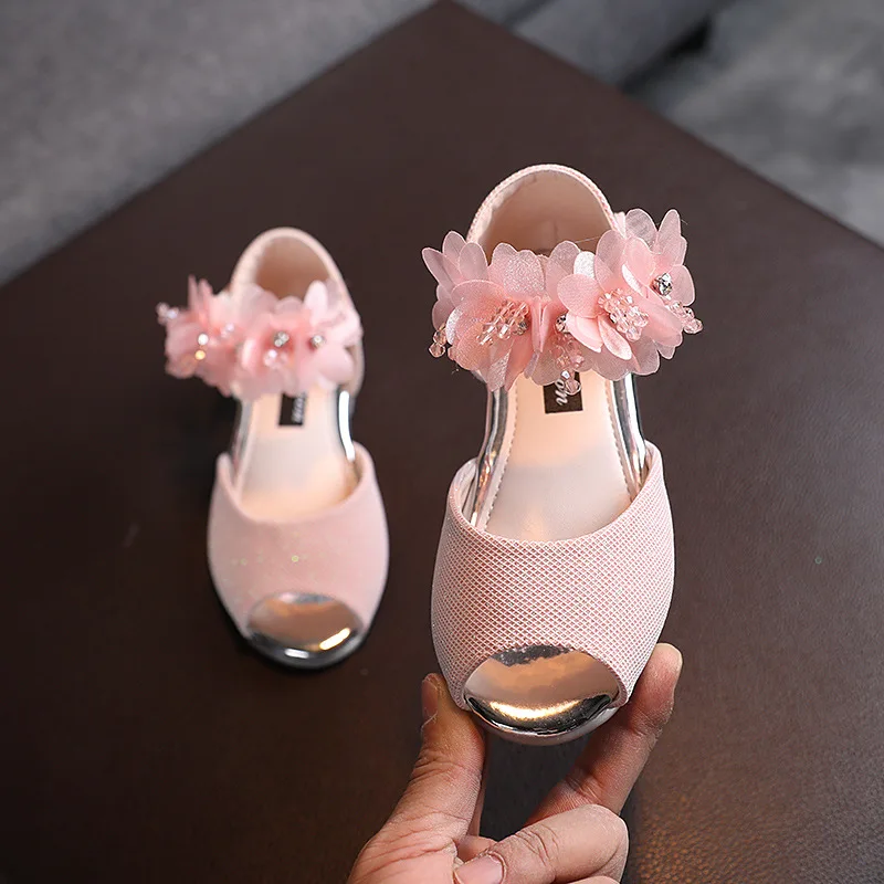 

Toddler Princess Flower Pumps - Rhinestone Decor Low Heel, Girls' Wedding Party Formal Dress Shoes