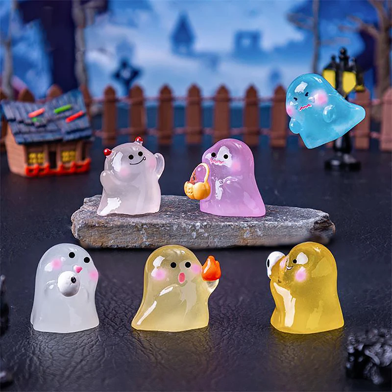 Mini Cute Little Ghost Luminous Car Desktop Ornaments Glowing Resin Micro Landscape Decoration Halloween Party Accessories Gifts