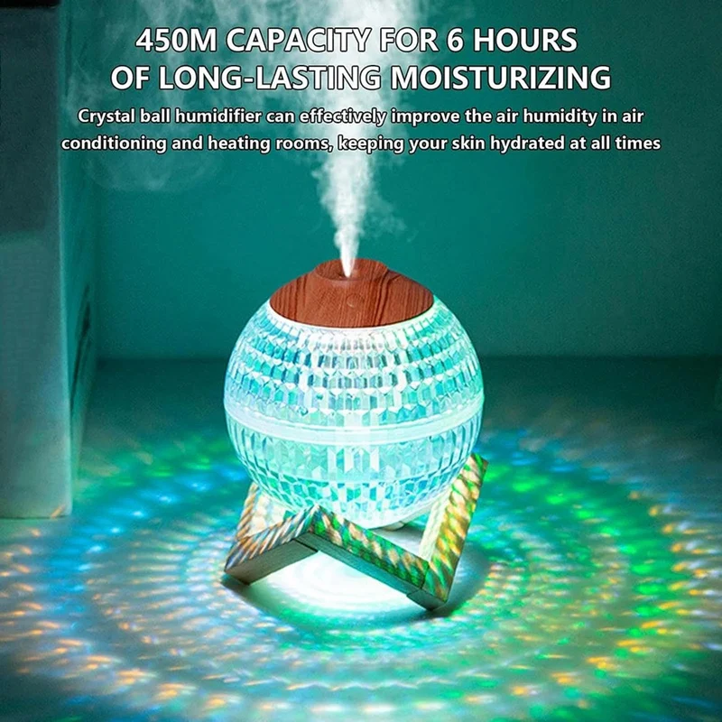 Mini umidificador colorido bola de cristal, umidificador portátil fresco Névoa, durável, luz noturna, quarto, berçário, escritório