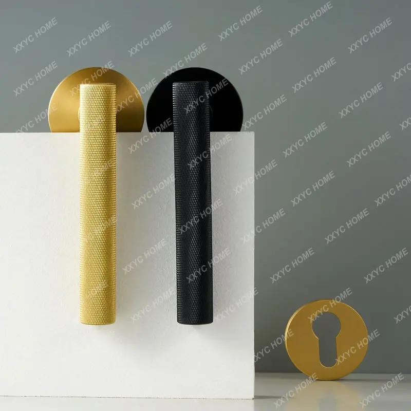 Brass Knurled Door Lock Set Modern Gold Black Interior Bedroom Bathroom Double Wood Door Lever Set Dummy Handle Knob