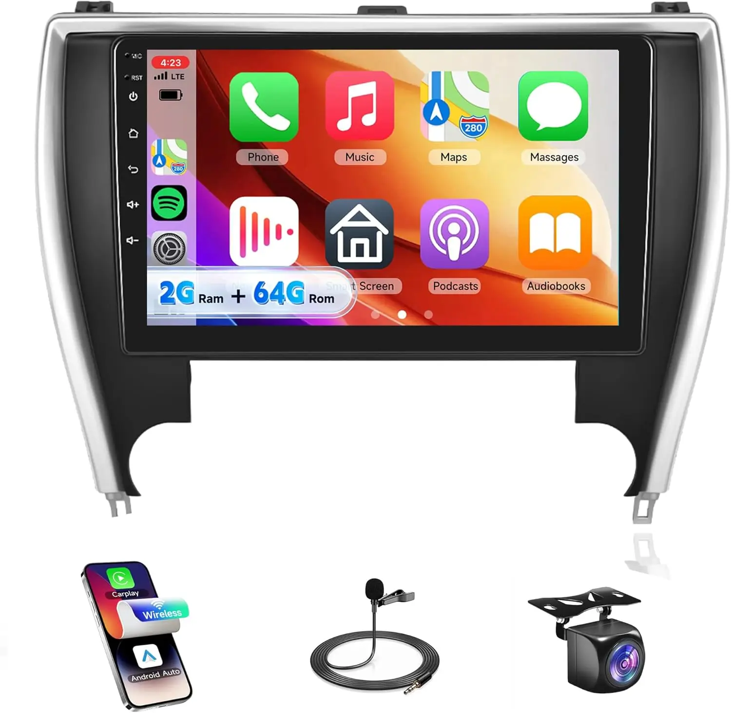 4Core 2G+64G Car Radio for Toyota Camry 2015-2017, Android 10.1' Touch Screen with CarPlay, Android Auto, GPS, Bluetooth, WiFi,