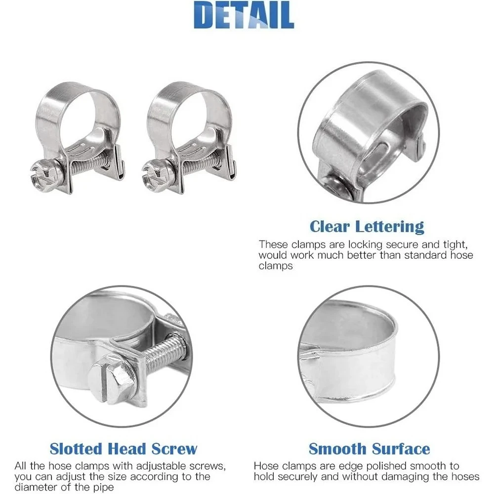 10 قطعة 304 الفولاذ المقاوم للصدأ حقن الوقود الصغيرة خرطوم المشابك قابل للتعديل الأنابيب خرطوم كليب أنبوب المشابك مجموعة خط الغاز خرطوم المشبك 6-20 مللي متر #3