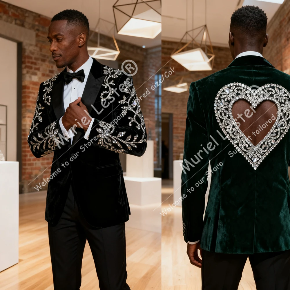 

Мужской костюм с блестящими камнями и бисером для свадьбы, дизайн с вырезами, блейзер для жениха, индивидуальный Ropa Hombre, облегающий банкетный наряд для жениха