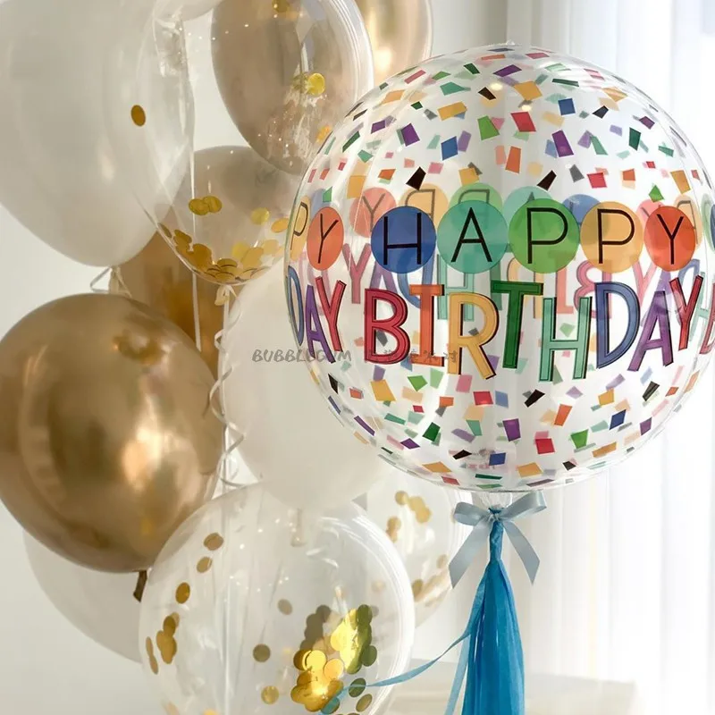 

2pcs/pack 22inch 4D Balloons Transparent Bubble Happy Birthday Balloons DIY Party Decoration 22 inches