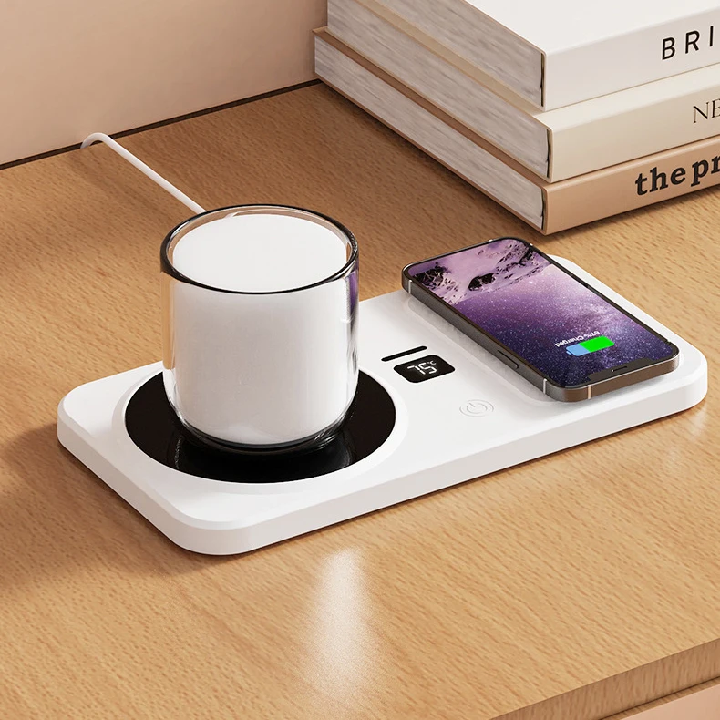 

Подставка для телефона с беспроводной зарядкой, многофункциональный теплый держатель для чашки с 3 настройками нагрева, автоматическое отключение, бесшумная грелка для стола