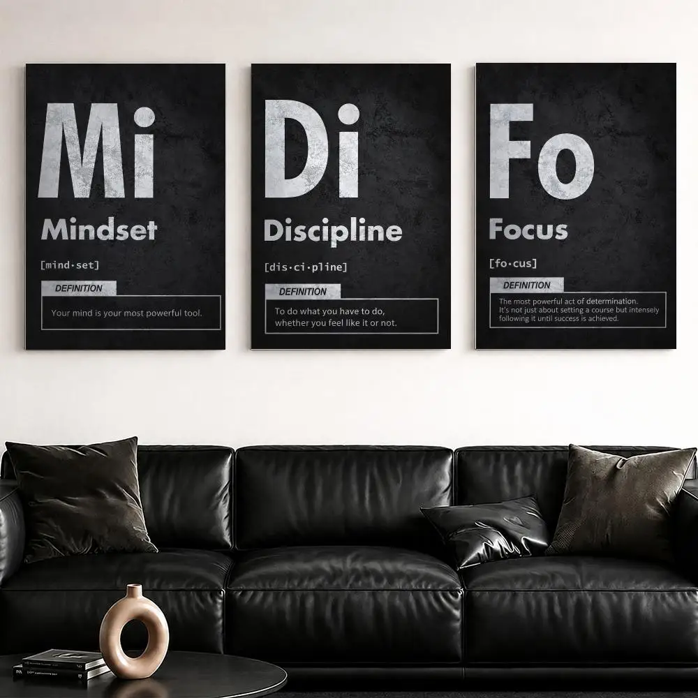 Mindset Focus Motivation Art Framed Wall Painting Framed Canvas Wall Art Poster Solid Wood Frame Home Decor