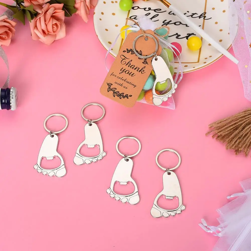 Llavero con huella de 20 piezas, juego de Abrebotellas con bolsas de Organza, etiquetas, hilo de yute, recuerdos para invitados de Baby Shower