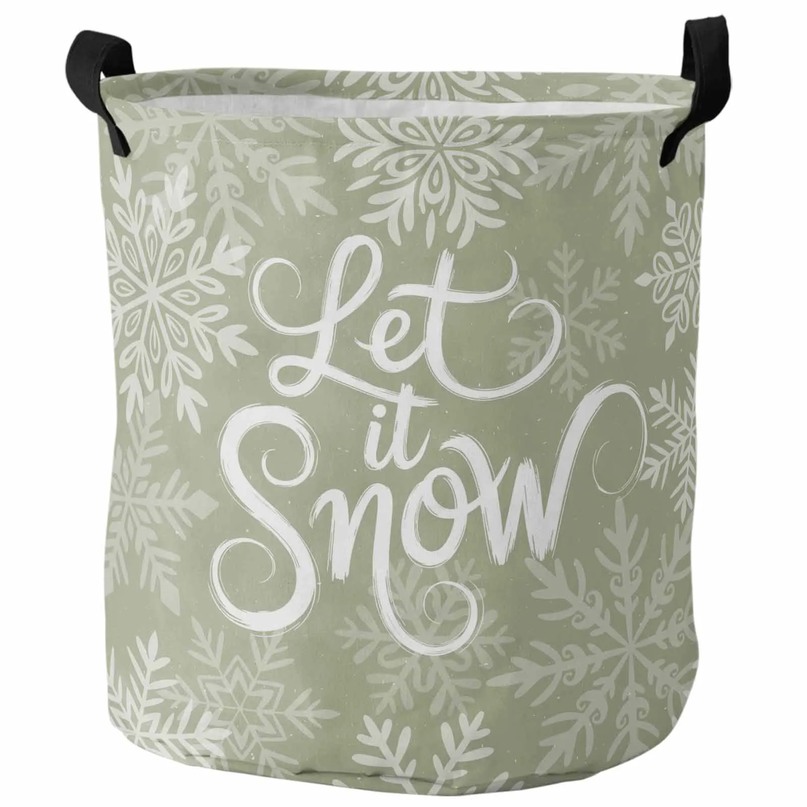 

Green Winter Snowflakes Let Snow Foldable Dirty Laundry Basket Kid's Toy Organizer Waterproof Storage Baskets