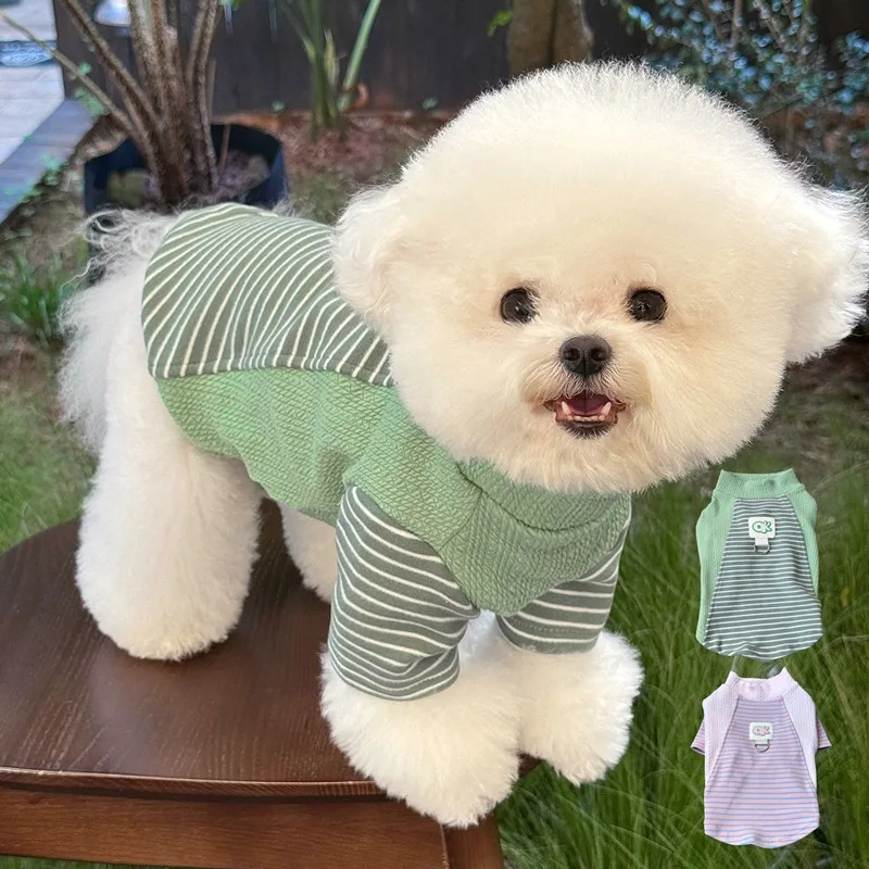 Bichon Frise Striped Undershirt Pomeranian Winter Vest Yorkshire Terrier Warm Pullover Soft Two-Piece Dog Clothes