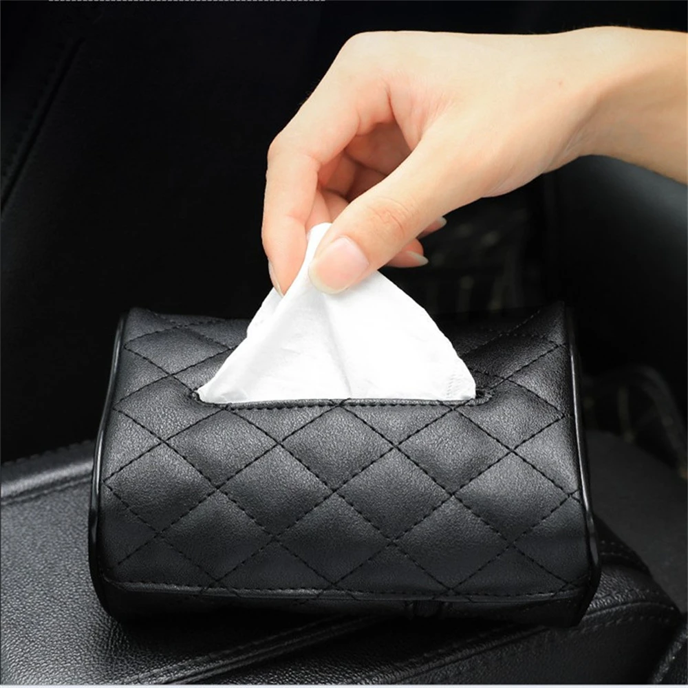 Universal Car PU Leather Tissue Box Cover Sun Visor Back Hanging Type Car Tissue Box Armrest Box Towel Tissue Storage Case