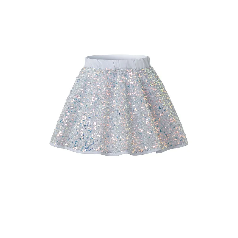 Trendy Girls Sequin Short Skirt Stylish Versatile Blue Glitter Skirt for Baby Kids Elastic Waist Casual School Party Dance Skirt