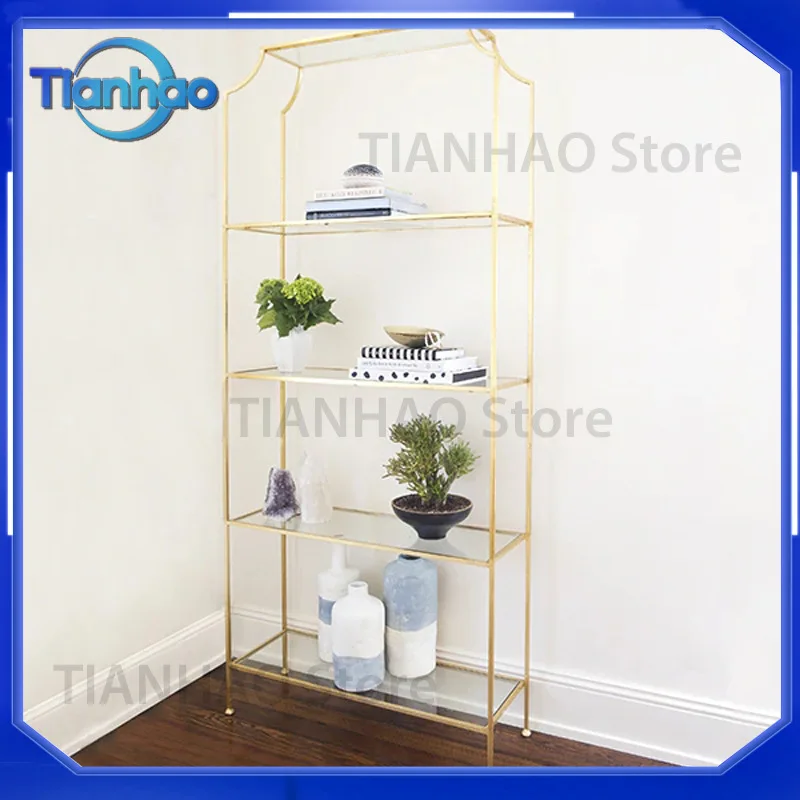 4-Tier Iron Bookshelf for Modern American Style Home Decor Customizable Display Shelf for Villa Model Room and Hotel