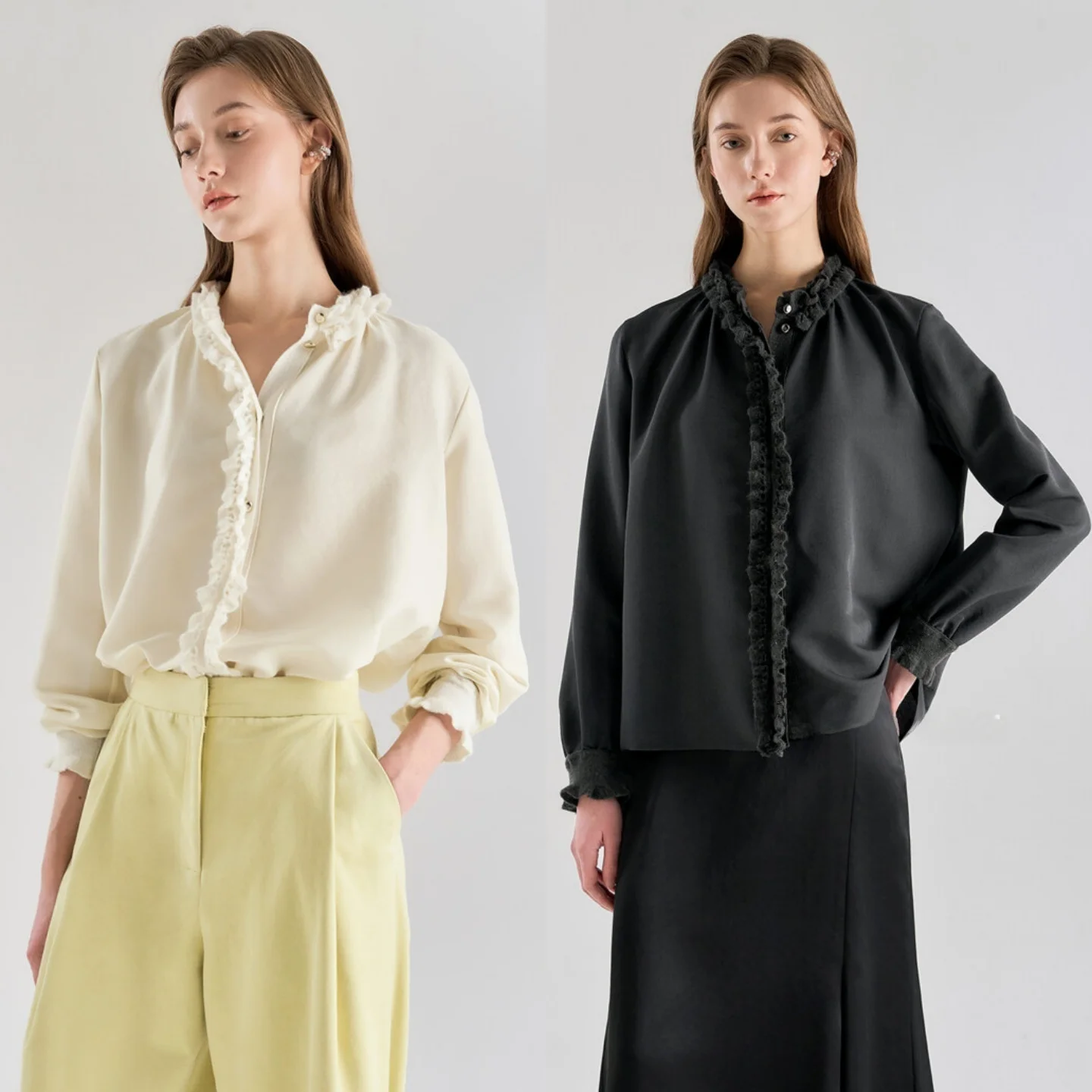 

Корейская женская блузка с длинным рукавом, плиссированная, с декоративными элементами, универсальная, модная, для повседневной носки