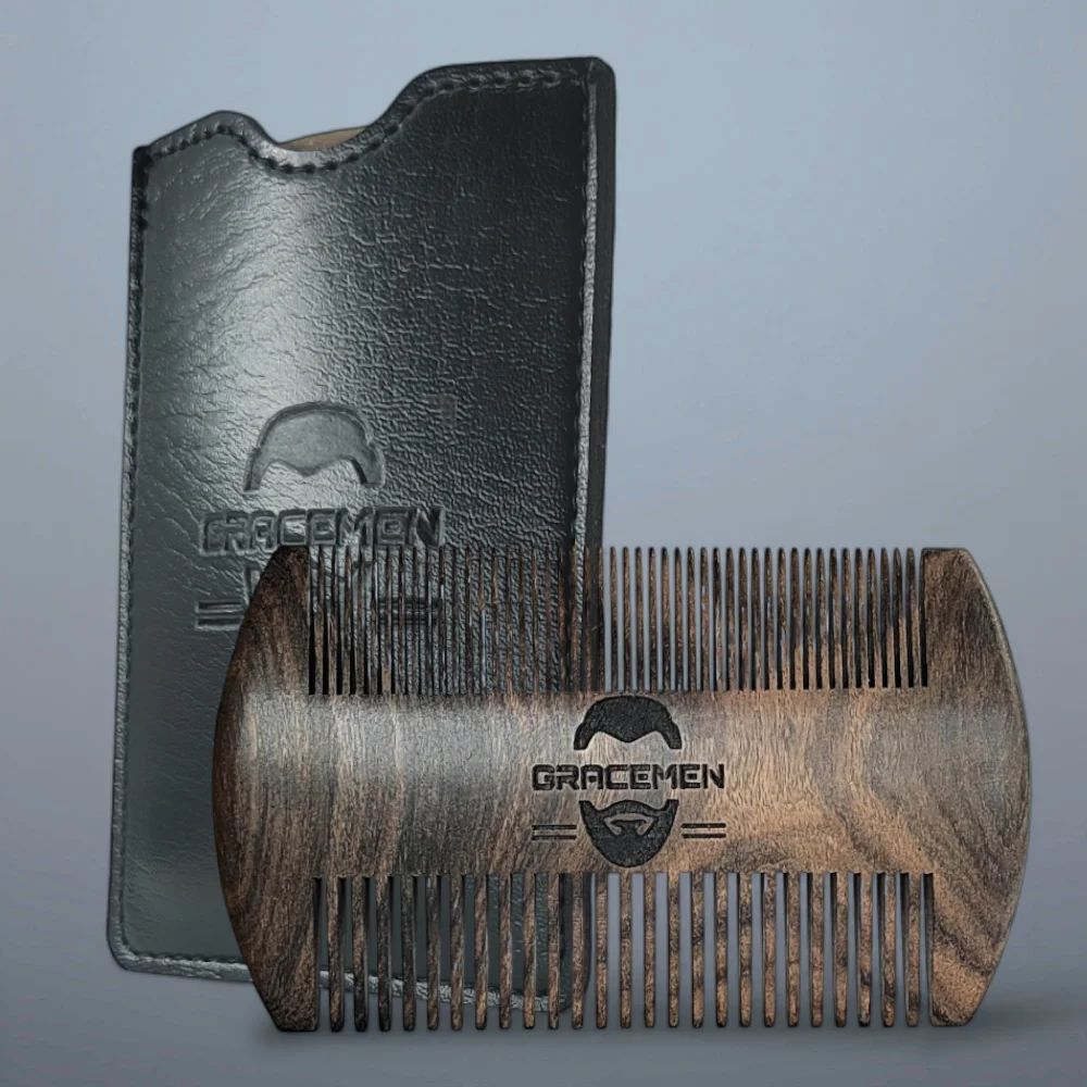 

Gracemen Wooden Beard Comb Dual Sides Sandalwood Hair Mustache Comb with PU Leather Case for Men