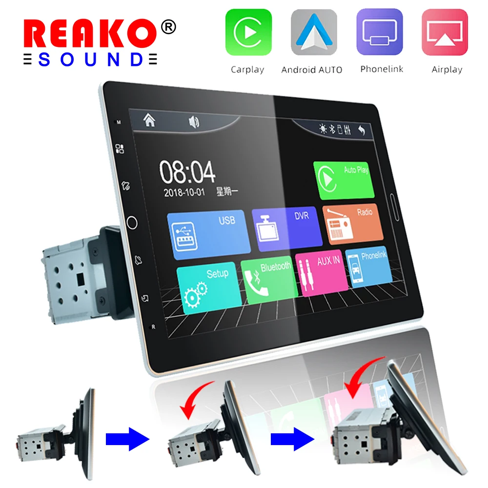 

REAKOSOUND Car Stereo Radio 10.1'' Carplay Universal Car Multimedia Player with BT FM Radio Receiver Support Rear View Camera