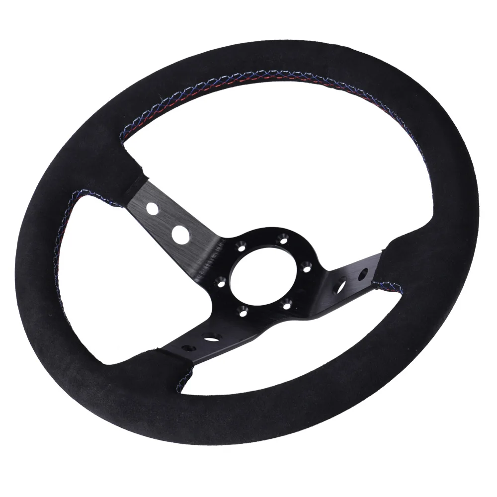 350mm Sport Steering Wheel Suede Leather Deep 90mm 14Inch Racing Drift Steering Wheel Universal