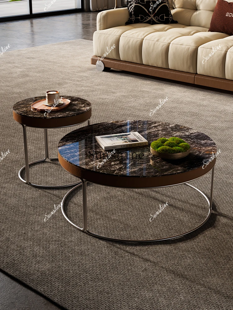 

Italian light luxury round coffee table living room combination high-end marble tableP