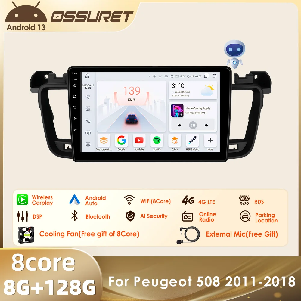 For Peugeot 508 2011-2018 with Gps Navigation Radio Video Car Stereo Multimedia Player Support Wireless Carplay Android Auto