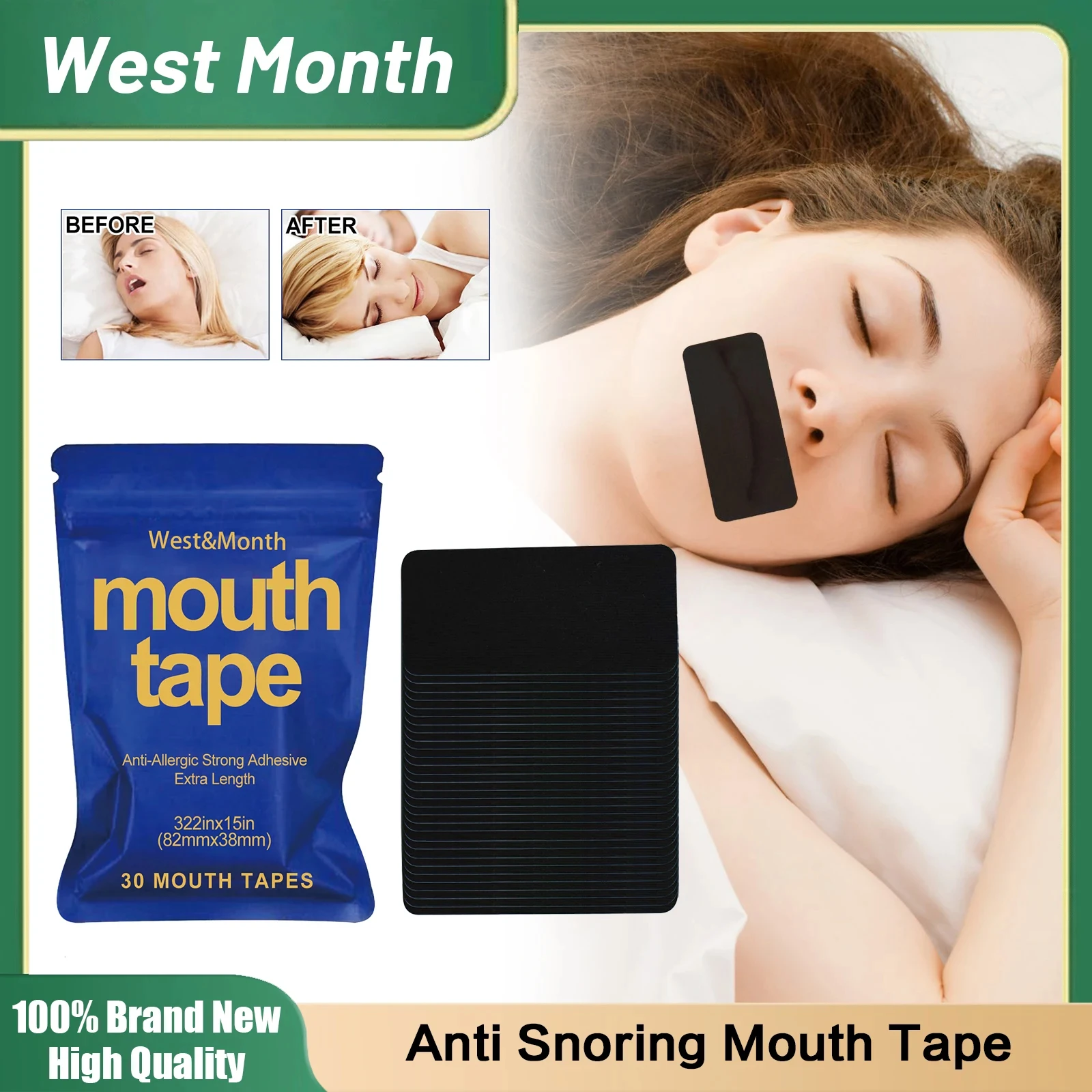 30pcs Anti Snoring Mouth Tape Nighttime Sleeping Mouth Breathing Improvement Reduce Dry Mouth Promote Nose Breathing Health Care