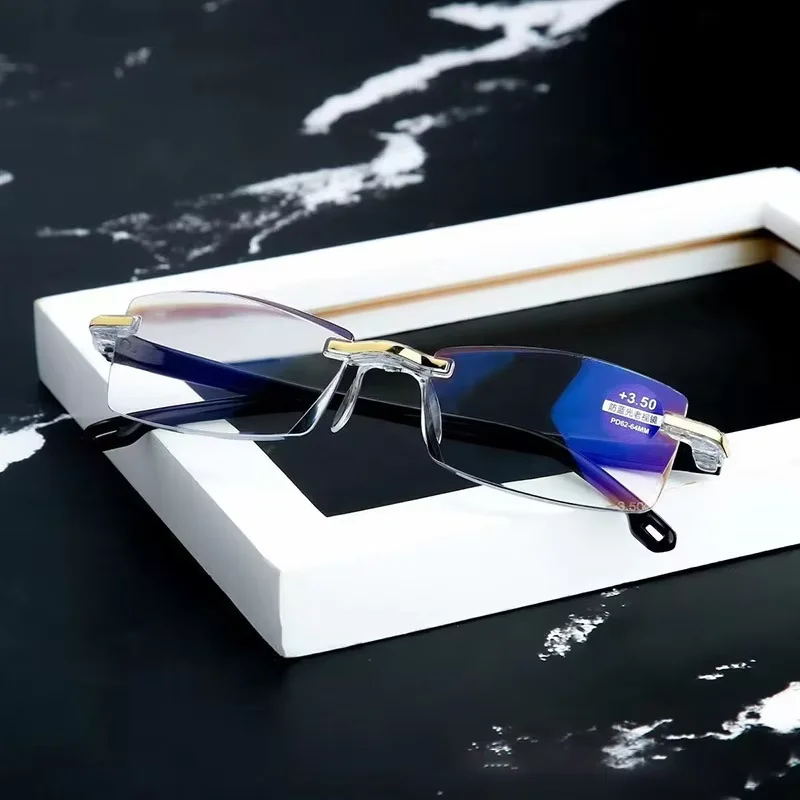 New Intelligent Zoom Glasses Men Women Reading Glasses Anti Blue Ray Rimless Cutting Presbyopia Eyewear Prescription Glasses