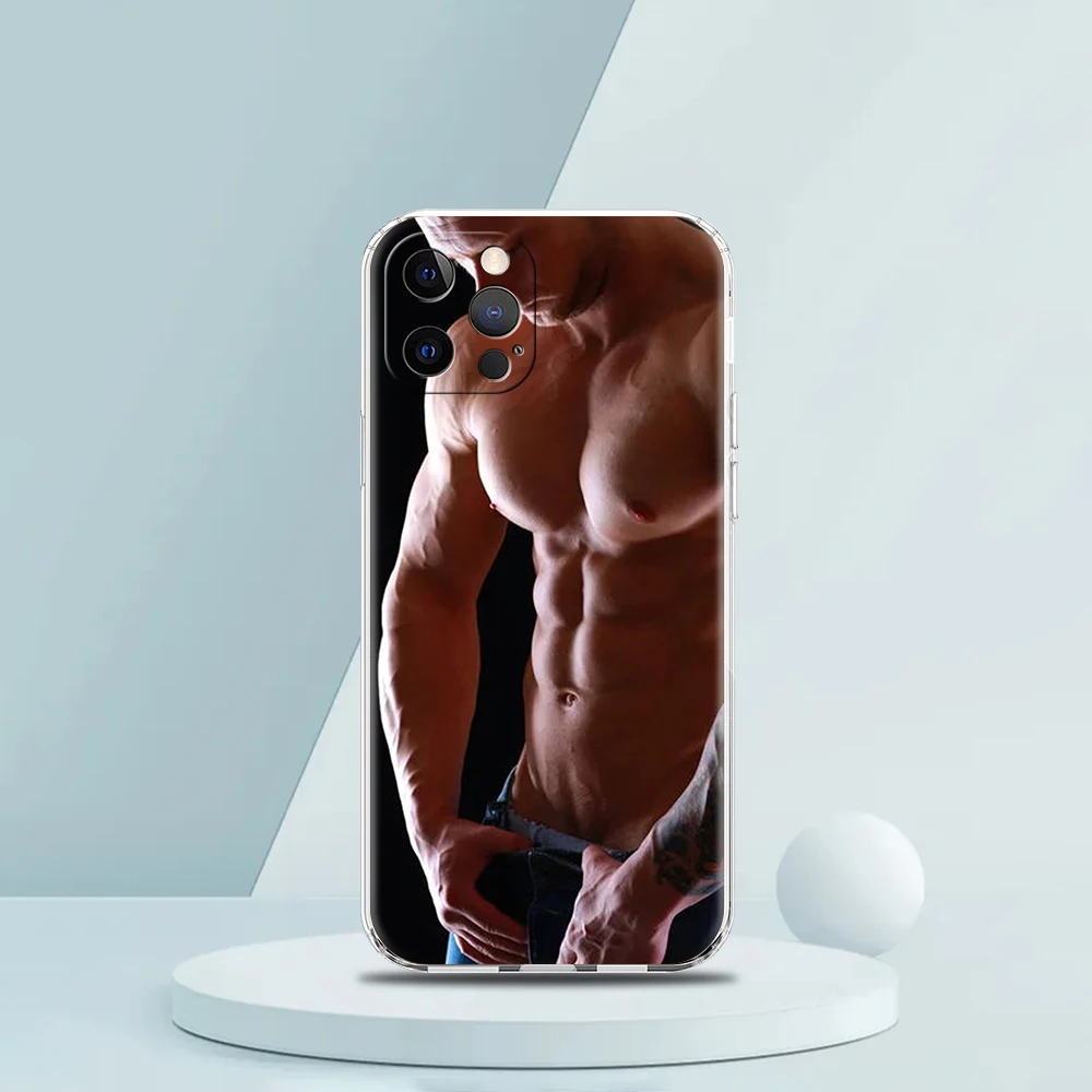 Male Abdominal Muscle Transparent Phone Case Cover for iPhone 16 15 14 13 12 11 Pro Max XR 8 7 Plus XS Max Shockproof Luxury Bag view 2