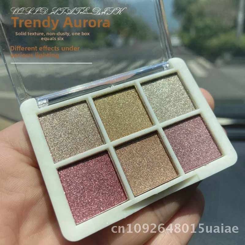 Conjunto de 6 cores de pó espelhado mágico sólido, sombra de olhos super brilhante para arte em unhas, aurora, gancho, ondulação de água, farinha dourada com esponja