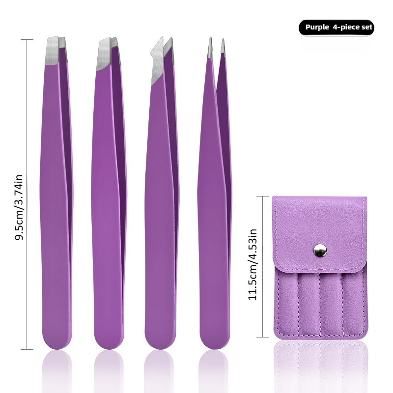 Wenkbrauw Pincet 4 Stuks Kleurrijke Haar Schoonheid Fijne Haren Puller Rvs Schuine Eye Brow Clips Verwijdering Makeup Tools