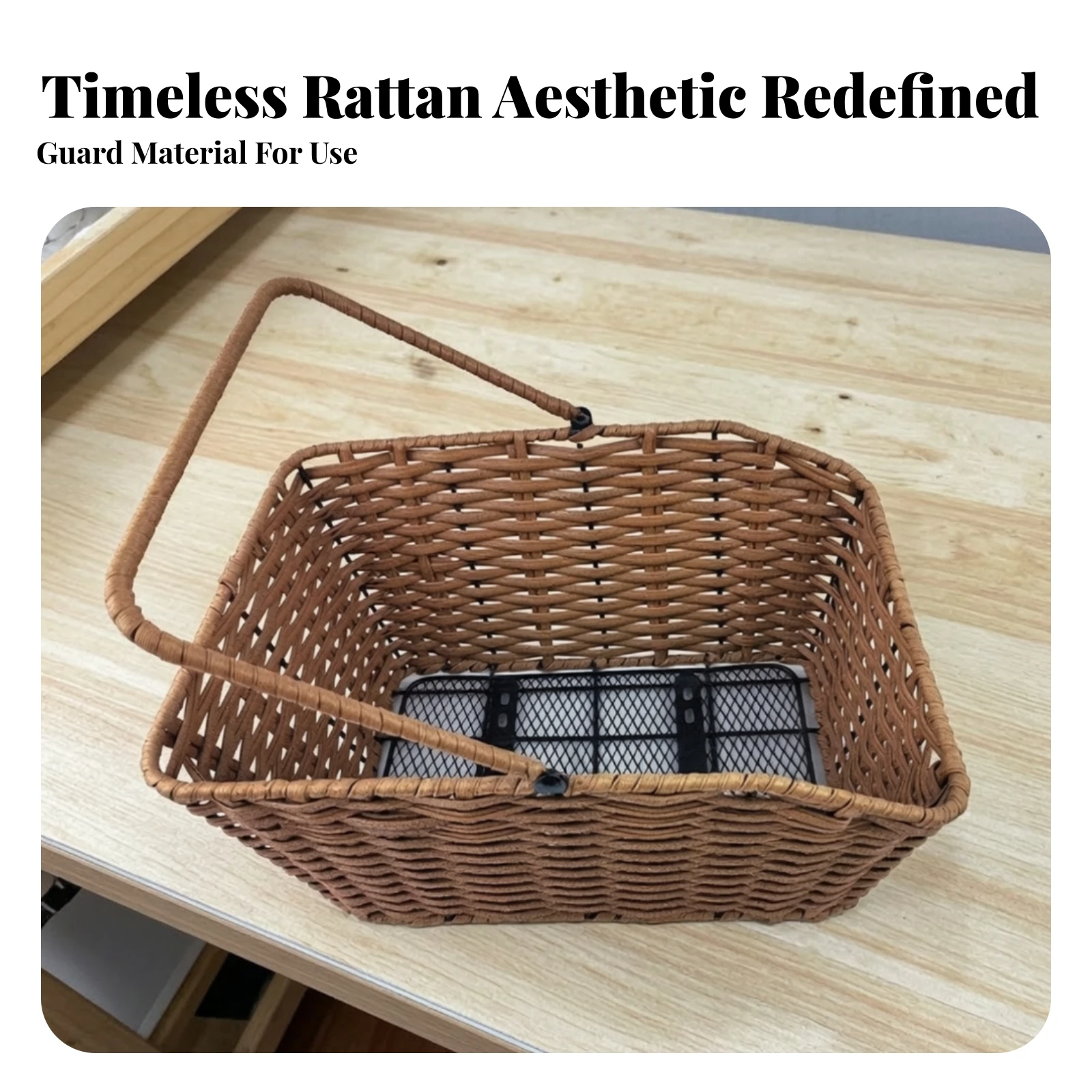Plastic Bike Basket with Mounting Base Imitation Wicker Rattan Style Bike Basket Front-Mounted Long-Lasting for Commuters