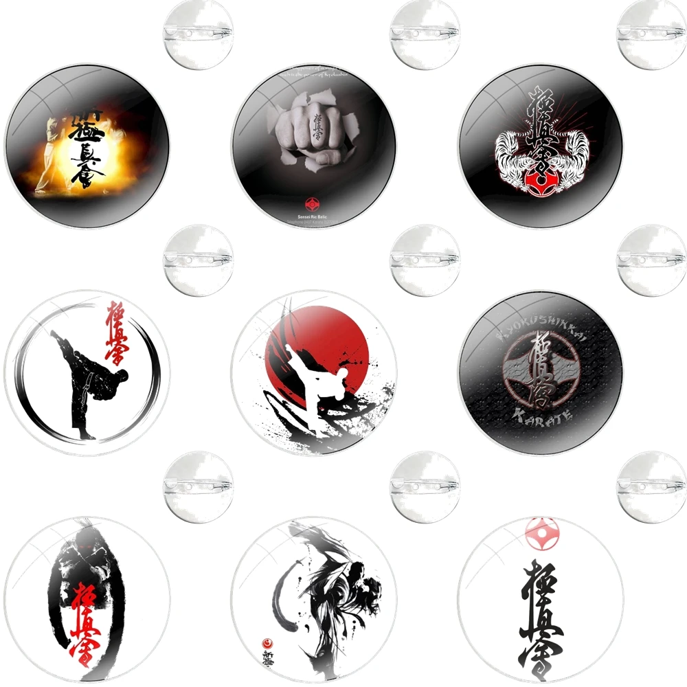 Oyama Kyokushin Karate Glass Dome Brooches Shirt Lapel Bag Cute Badge Pins For Clothes Hat Accessories