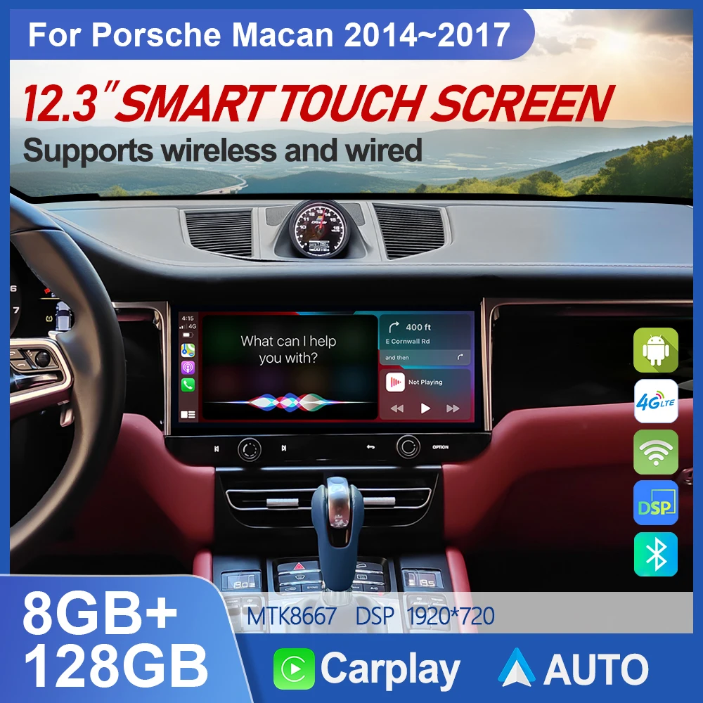 12,3-дюймовый Android автомобильный радиоприемник для Porsche Macan 2014-2017 авто беспроводной CarPlay HD мультимедийный плеер GPS-навигация 4G WIFI Bluetooth