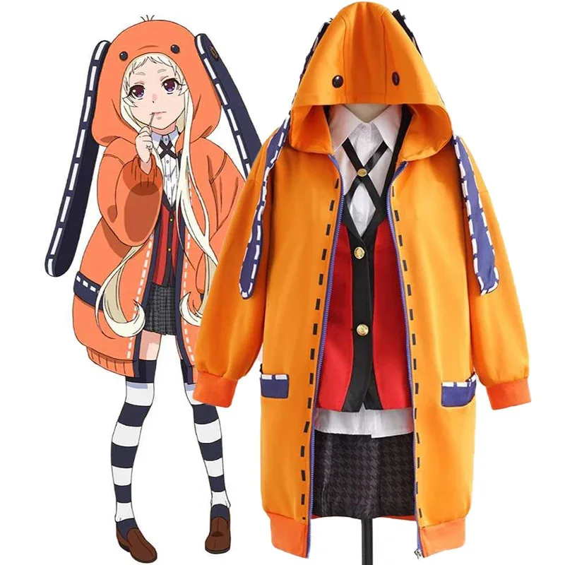 أنيمي Kakegurui Yomozuki رونا زي Jabami Yumeko تأثيري Jk زي مدرسي أبيض آذان أرنب هوديي ؛ 3,f'6,h.7;j