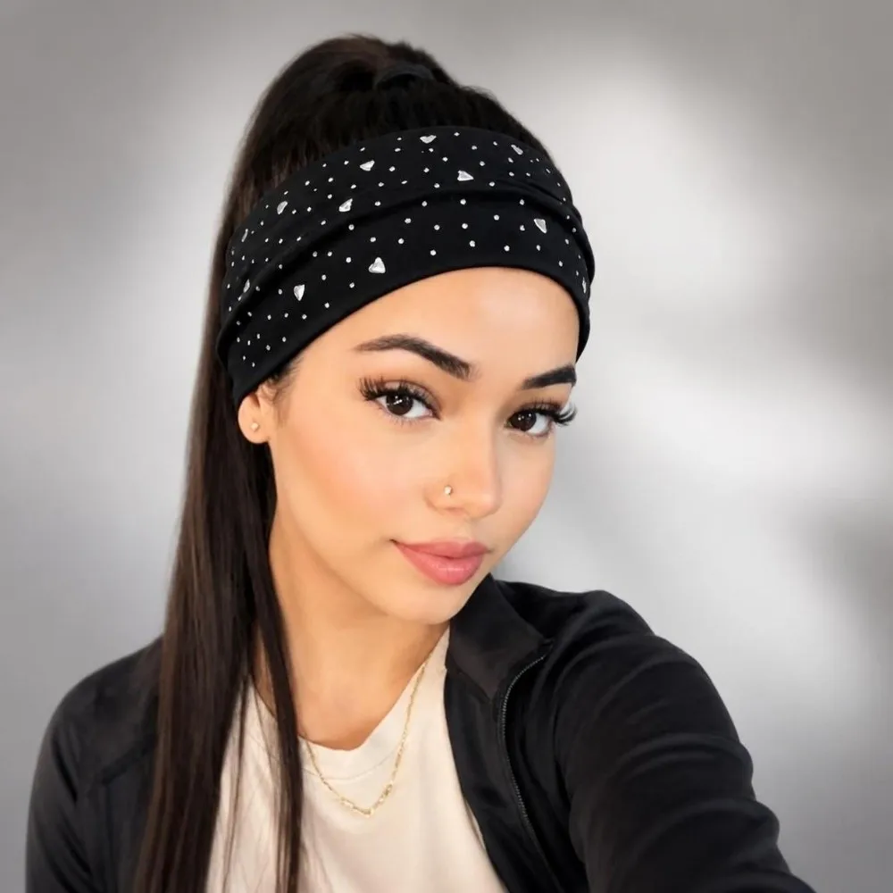 Chic Fabric Star Headband Elastic Wide Elastic Hair Band Star Studded Rhinestone Accents Star Studded Wide Headband Street Style