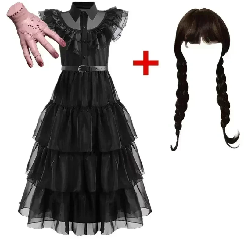 Wednesday Adams Dress Kids Princess Black Wednesday Dance Dress Girl Cosplay Halloween Horror Costume Family Christmas Disguise