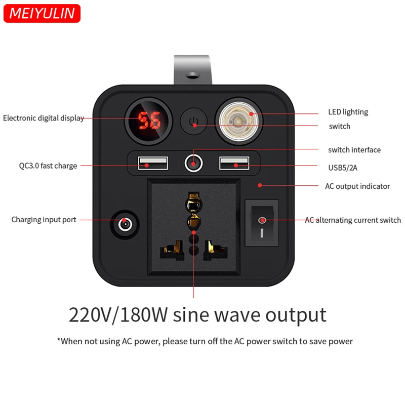 220V 180W Portable Power Bank Station Solar Generator 110V 45000mAh USB C AC External Battery Power Supply for Outdoor Camping