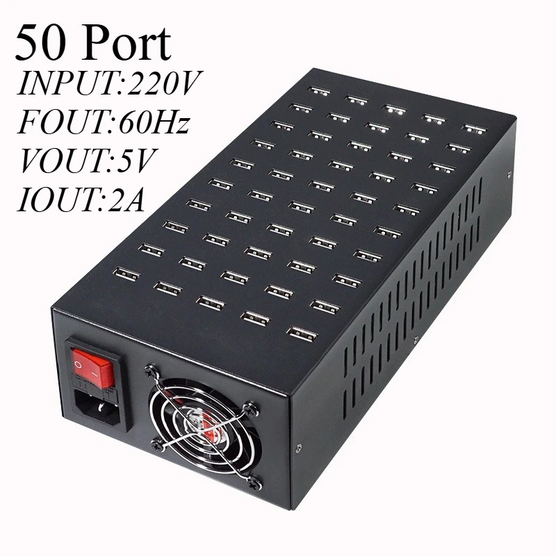 

USB 50 Port Charger with Fan Charging Socket Plug for Mobile Phones Tablets Samsung iPhone iPad Tab camera and more
