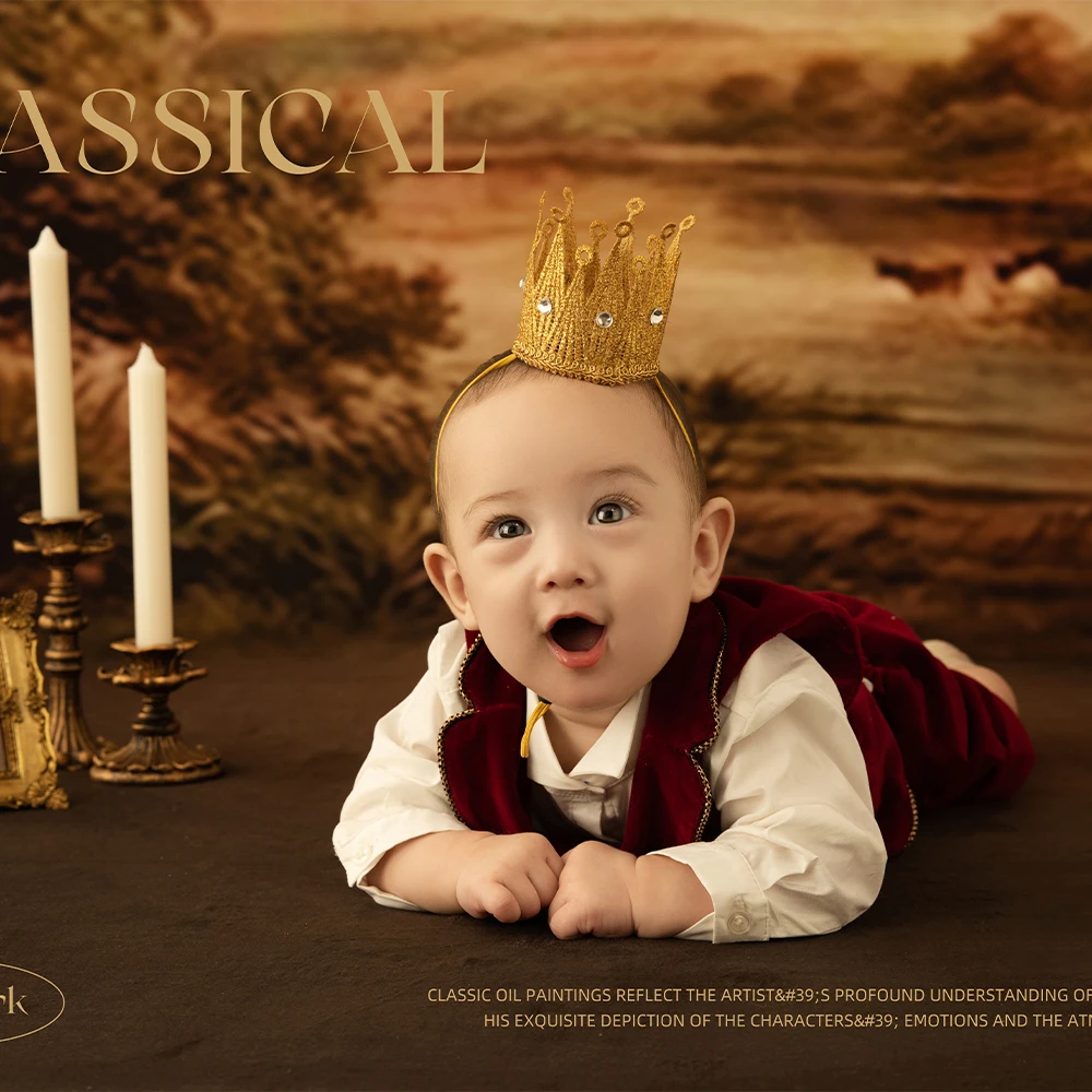 100 Days Baby Girl Photography Dress Baby Prince Costume Crown Props Studio Infant Medieval Aristocratic Retro Photoshoot Theme