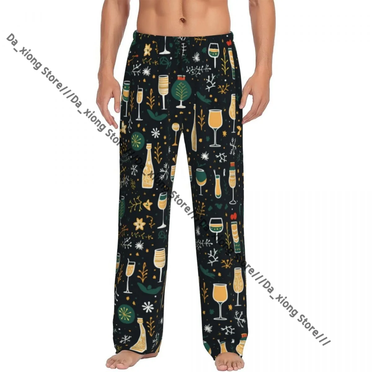 

Men's Casual Pajama Sleeping Pants Christmas Cheers Pattern Lounge Loose Trousers Comfortable Nightwear