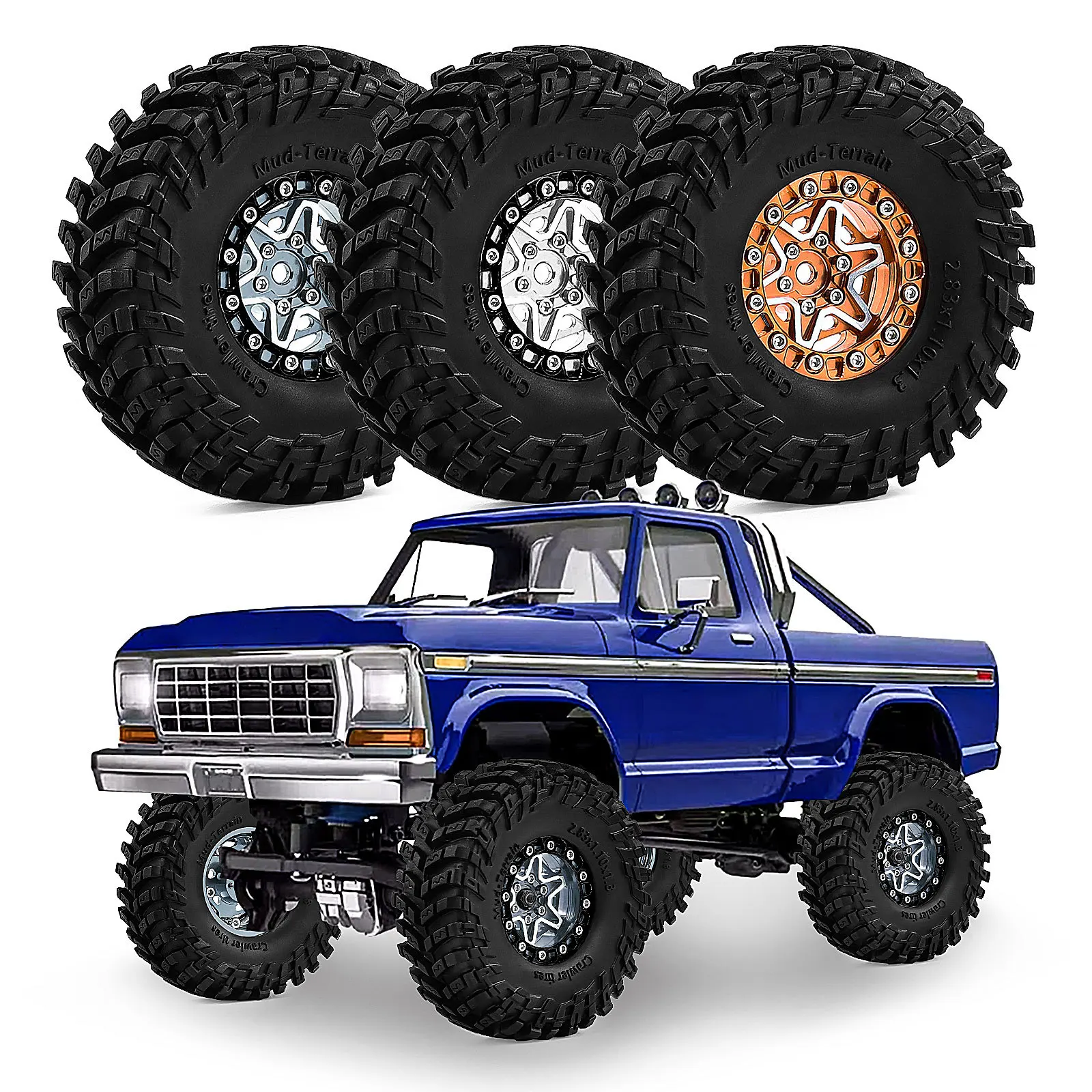 

4pcs 1.3 inch Aluminum Beadlock Wheel and Tyre Set for 1/18 Traxxas TRX4M 1/24 Aixal SCX24 FCX24 RC Crawler Car Upgrade Parts