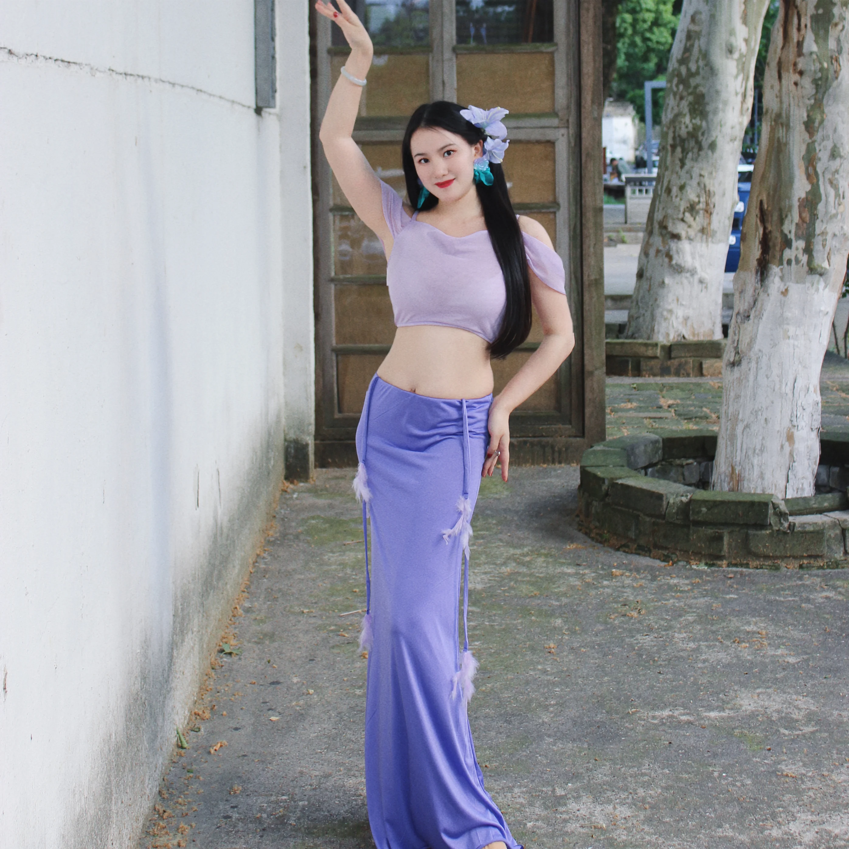 Nuevo traje de danza del vientre para mujer, ropa de práctica de temperamento Sexy, traje de entrenamiento para principiantes adelgazante púrpura