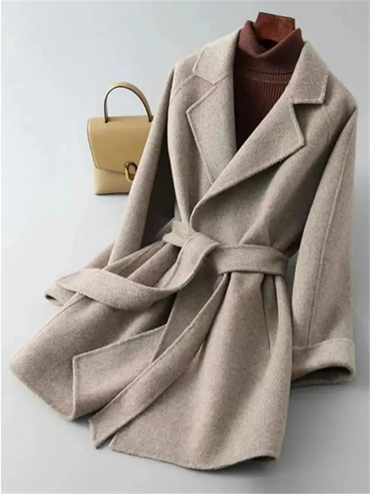 

Autumn Winter Double-Sided Cashmere Woolen Coat Women 2026 New Fashion Temperament Mid-Length Wool Jackets Female Overcoat