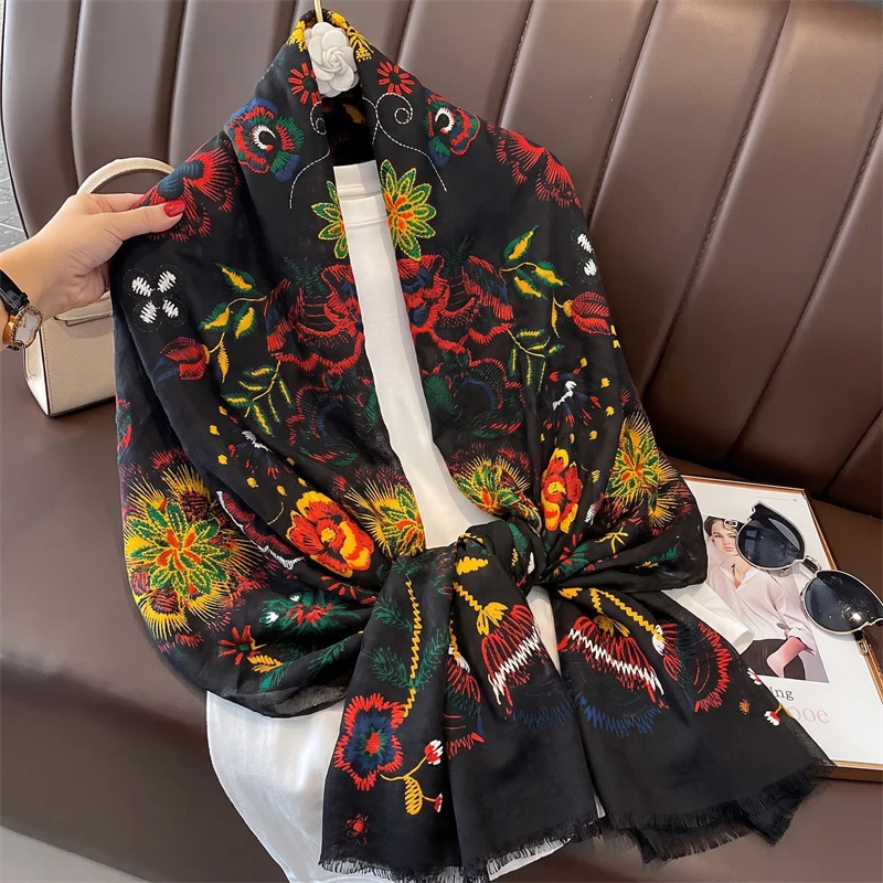 Luxury Satin Boho Scarf Women Silk Feel Shawl Floral Paisley Pattern Spring Autumn Wear Office Lady Premium Quality Anti Wrinkle