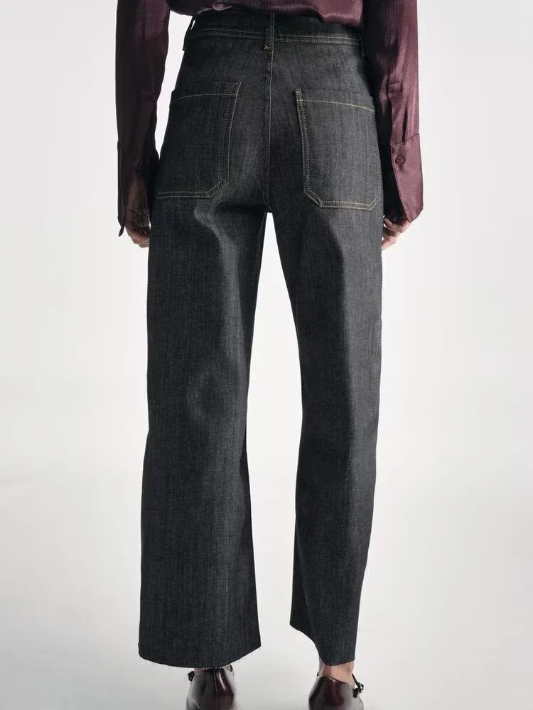 Spring New Women's High Waist Straight Leg Jeans Versatile Loose Fit Waed Effect Denim Long Pants Faionable Ladies' Jeans