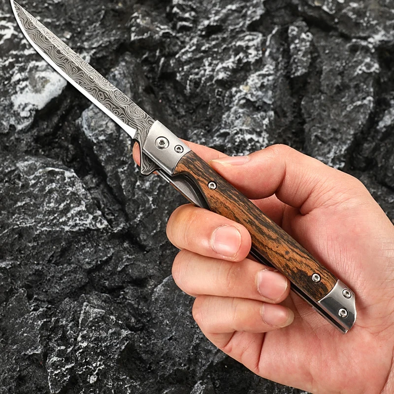 Damascus Pattern Folding Knife Multi-Purpose Outdoor Camping Quick Open Pocket Knife Stainless Steel Folding Knife Edc Multitool