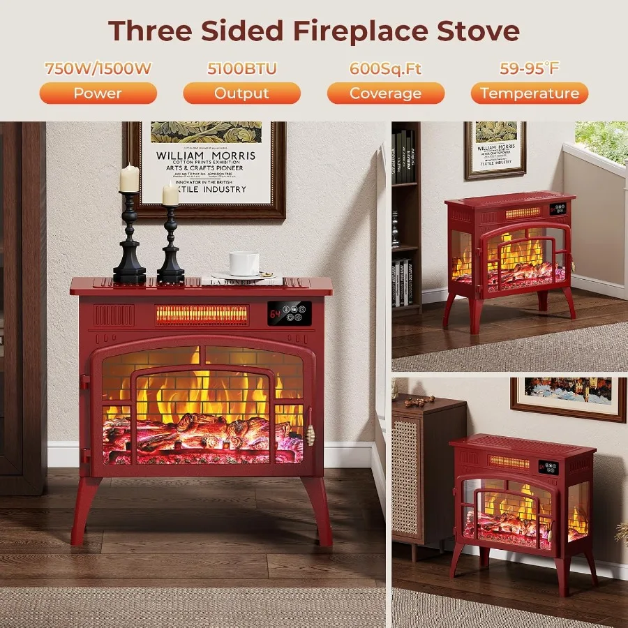 23 Electric Fireplace Stove with 3D Flame Effect and 5 Flame Colors 750/1500W Space Heater with Remote and Timer Energy Saving