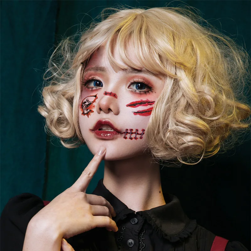 30Pcs Halloween Temporary Tattoo Stitches Scar Blood Wound Transfer Sticker Waterproof Body Art Tattoo For Party Cosplay view 4