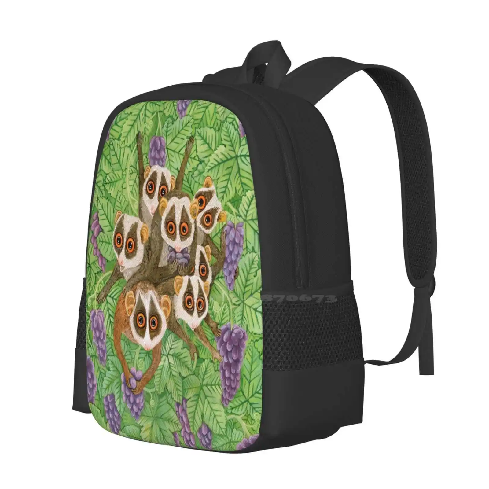 Monkey Loris Family Hot Sale Schoolbag Backpack Fashion Bags Cute Lovely Animal Love Animal Monkey Love Slow Loris Grape Leave