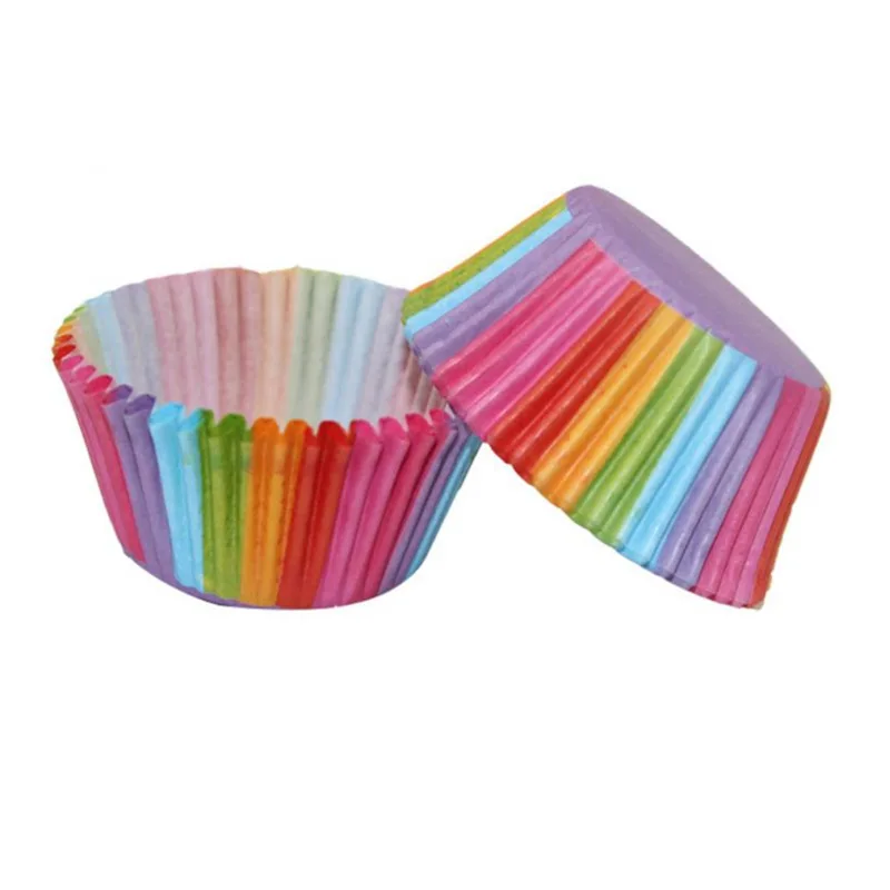 100pcs Cupcake Paper Cups Baking Molds Rainbow Liner Cupcake Muffin Cases Paper Cake Wedding Party Decorating Cupcake Cases