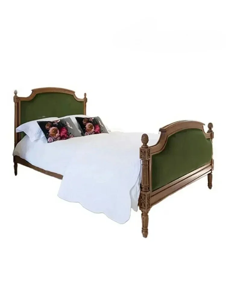 American medieval solid wood double bed French bedroom retro engraved designer fabric advanced sense